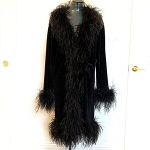 Berek Vintage Long Black Feathery Cardigan Sweater Evening Glam, Size M
